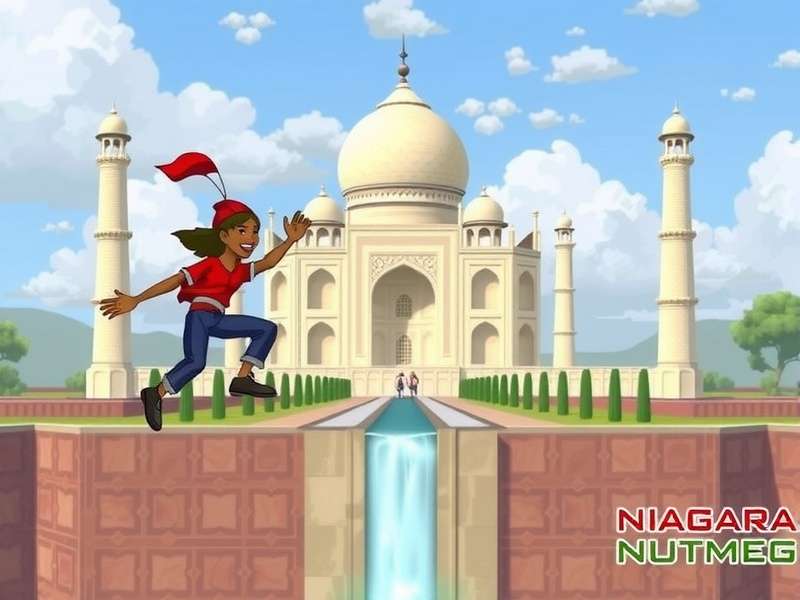 Niagara Nutmeg Flyer gameplay showing character flying past Taj Mahal
